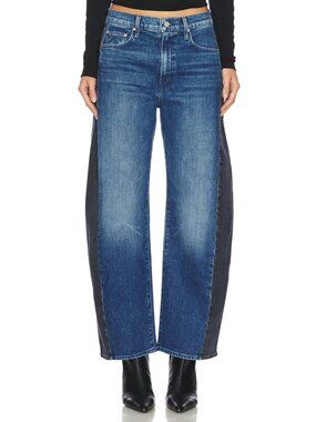 NWT Mother Superior The Half-pipe Flood in Black And Blue Barrel Jeans 28